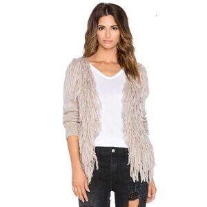 Amuse Society Jadyn Light Gray Fringe Cardigan Sweater S